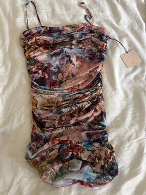 Superdown Renaissance Ruched Mesh Mini Dress Size S